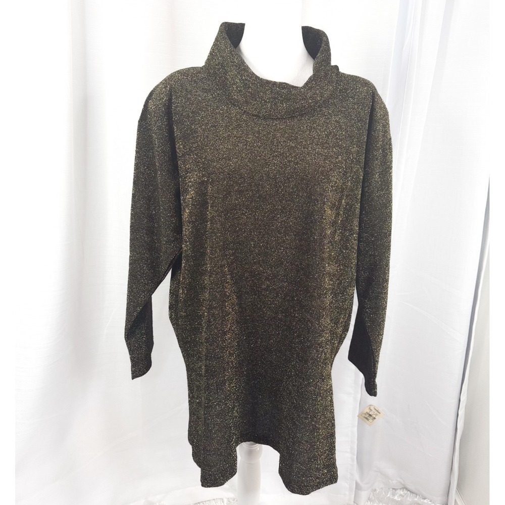 Vintage Gold Metallic Tunic Top Cowl Neiman Marcus NWT L 80s Shoulder Pad Glam